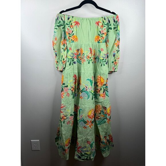 NWT Farm Rio x Anthropologie Tiered Floral Midi Dress Green Size XXS - Picture 7 of 7